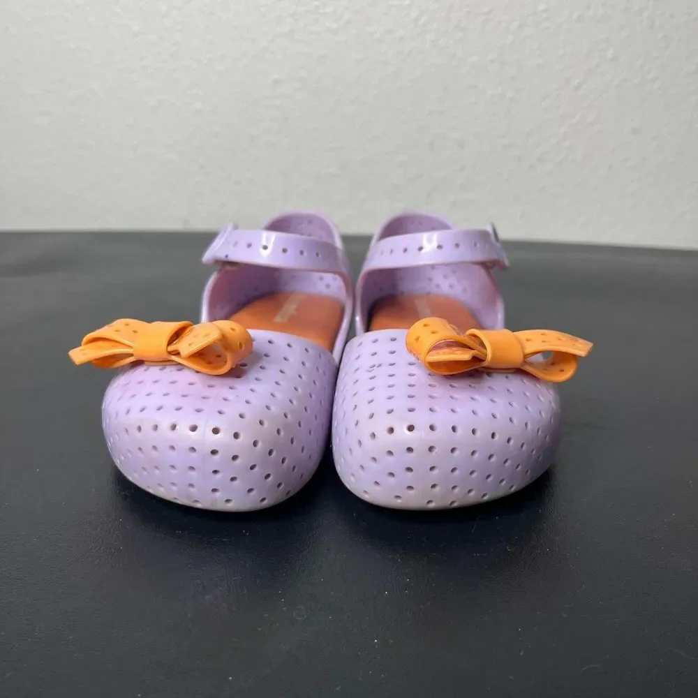 Mini Melissa Purple Orange Bow Tie Perforated Jelly Mary Jane Sandals